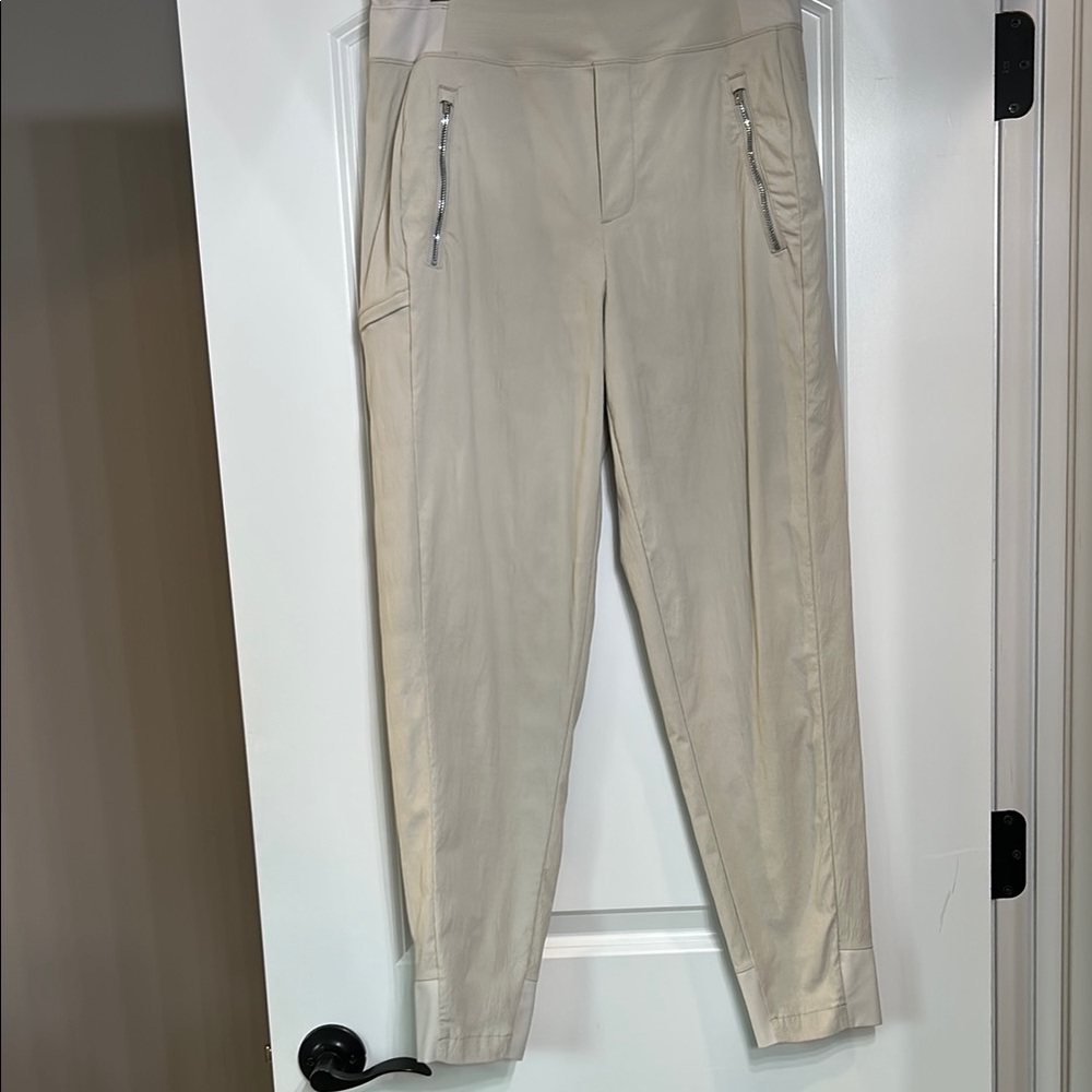 Athleta Beige Jogger Trekkie Pants with Zipper Details